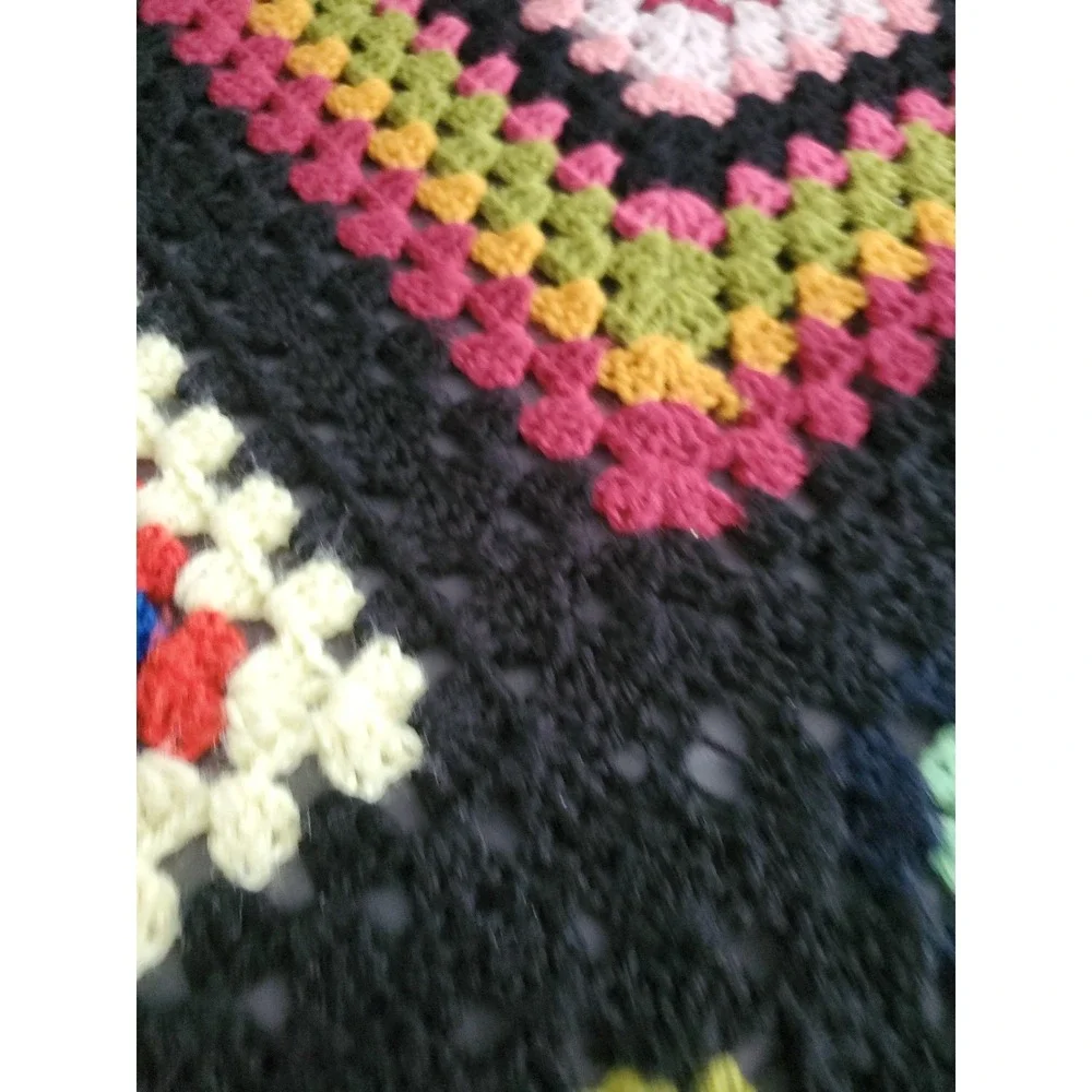Handcrafted Crochet Granny Square Afghan Blanket Throw 48x72 colorful VTG